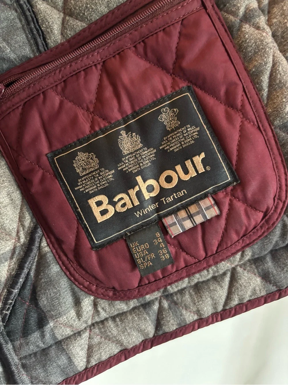 Barbour Quilted Maroon Puffer Jacket with Contrast Collar